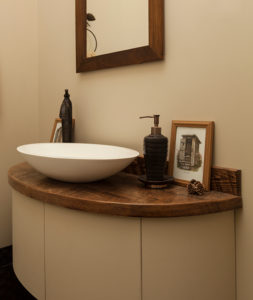 Custom raw wood bathroom vanity