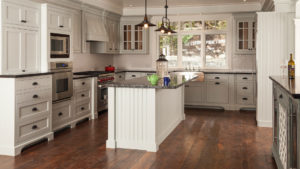 White kitchen with island and custom cabinets