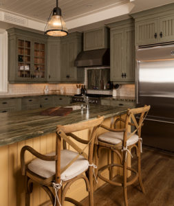 Olive kitchen with custom cabinets