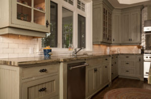 Olive kitchen with custom cabinets