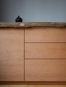 Live edge wooden bureau detail